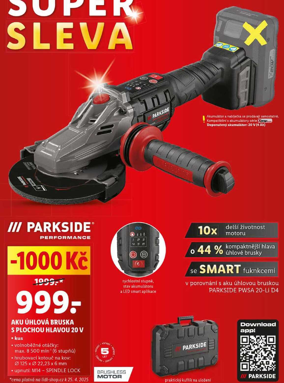 AKU ÚHLOVÁ BRUSKA S PLOCHOU HLAVOU 20 V  