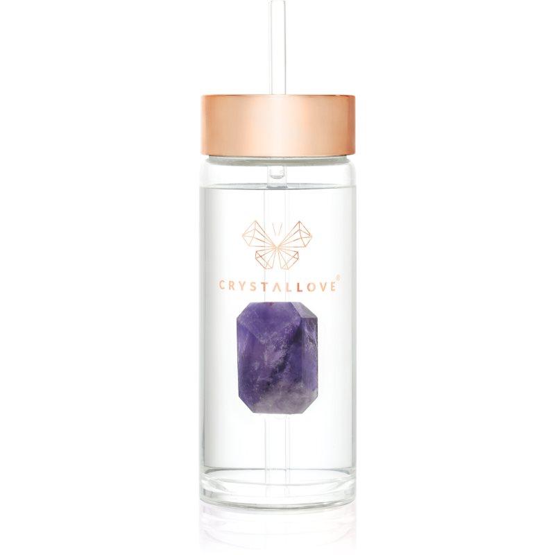 Crystallove Straw Water Bottle skleněná láhev na vodu s brčkem Amethyst 400 ml