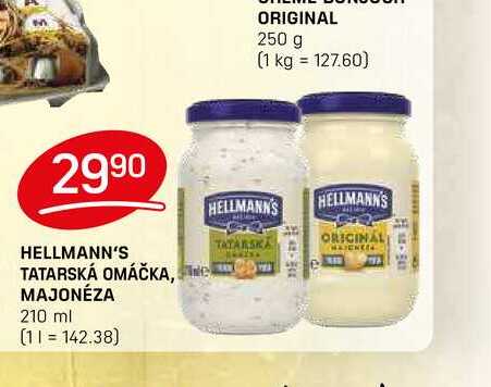 HELLMANN'S TATARSKÁ OMÁČKA, MAJONÉZA 210 ml 