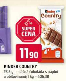 Kinder Country 23,5 g mléčná čokoláda s náplní a obilovinami