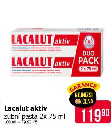 Lacalut Aktiv zubní pasta proti paradontóze 2x75ml