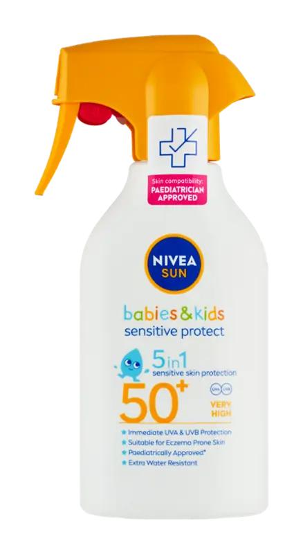 NIVEA Dětský sprej na opalování Sensitive Protect SPF50+, 270 ml