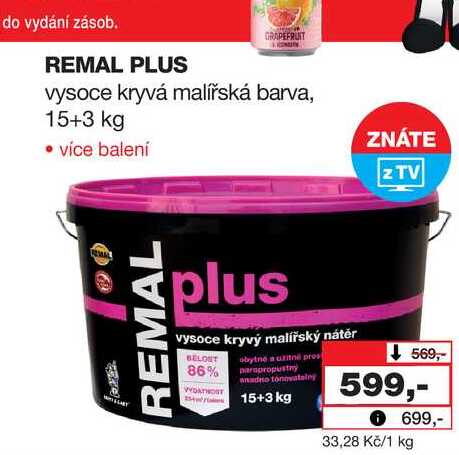 REMAL PLUS vysoce kryvá malířská barva, 15+3 kg