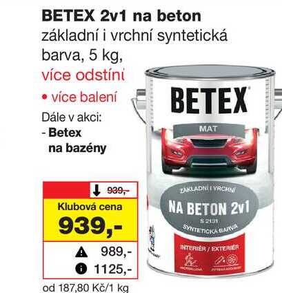 BETEX 2v1 na beton základní i vrchní syntetická barva, 5 kg