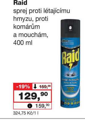 Raid sprej proti létajícímu hmyzu, proti komárům a mouchám, 400 ml 