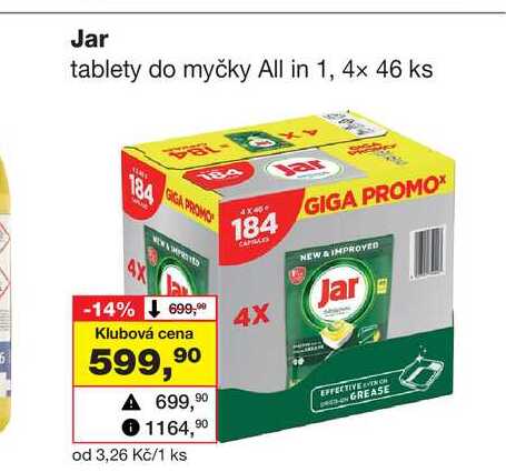 Jar tablety do myčky All in 1, 4x 46 ks 