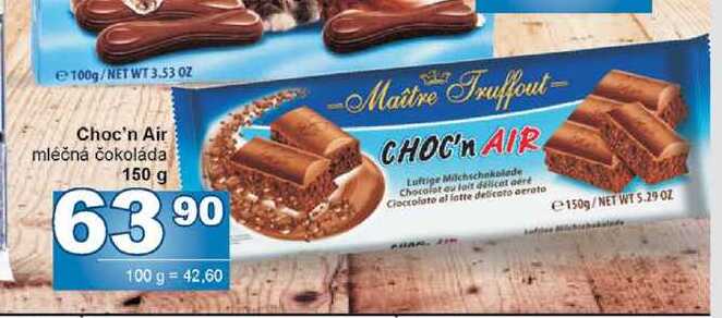 Choc'n Air mléčná čokoláda 150 g
