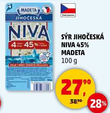 MADETA SÝR JIHOČESKÁ NIVA 45%, 100 g