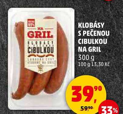 KLOBÁSY S PEČENOU CIBULKOU NA GRIL, 300 g 