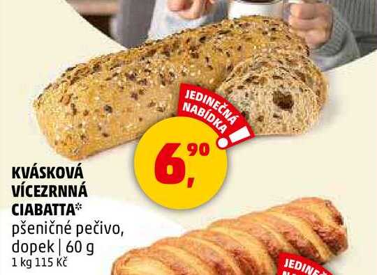 KVÁSKOVÁ VÍCEZRNNÁ CIABATTA pšeničné pečivo, 60 g