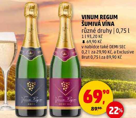 VINUM REGUM ŠUMIVÁ VÍNA různé druhy, 0,75 l