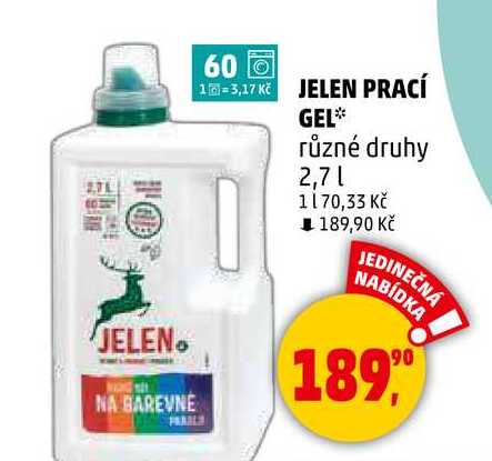 JELEN PRACÍ GEL různé druhy, 2,7 l