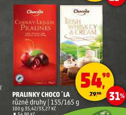 PRALINKY CHOCO'LA různé druhy, 155/165 g