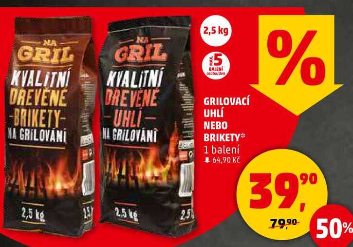 GRILOVACÍ UHLÍ NEBO BRIKETY, 1 balení  