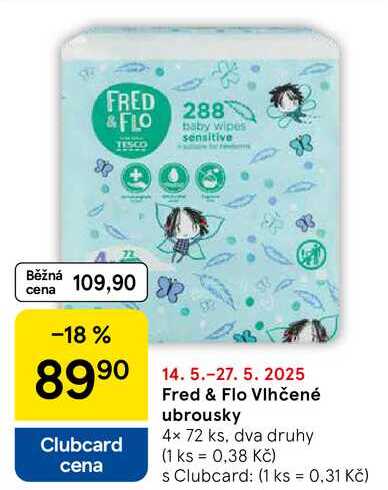 Fred & Flo Vlhčené ubrousky, 4x 72 ks, dva druhy