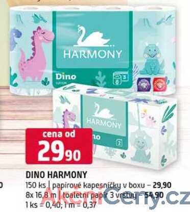 Dino harmony 150 ks papirové kapesničky v boxu 8x 16.8 m toaletní papir 3 vrst 