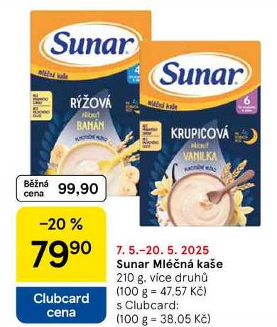 Sunar Mléčná kaše, 210 g, více druhů  