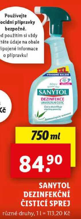 SANYTOL DEZINFEKČNÍ ČISTICÍ SPREJ, 750 ml