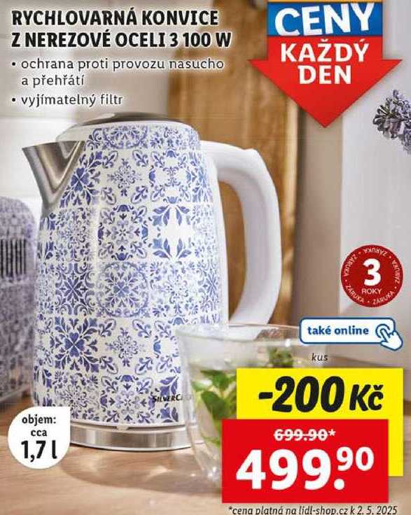 RYCHLOVARNÁ KONVICE Z NEREZOVÉ OCELI 3 100 W 
