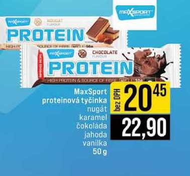 MaxSport proteinová tyčinka nugát karamel čokoláda jahoda vanilka 50g
