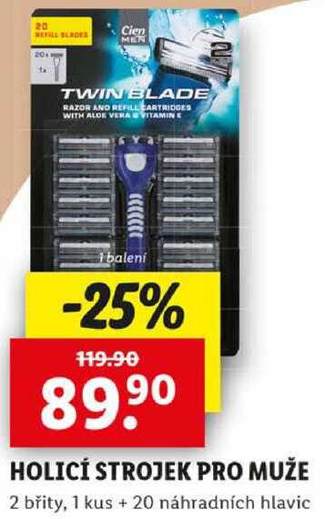 HOLICÍ STROJEK PRO MUŽE 2 břity, 1 kus + 20 náhradních hlavic 