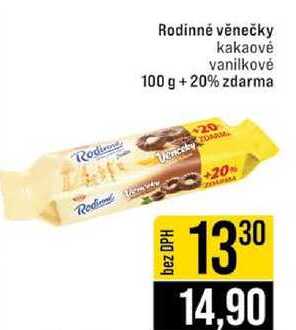 Rodinné věnečky kakaové vanilkové 100 g +20% zdarma 