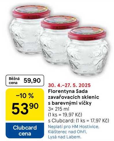 Florentyna Sada zavařovacích sklenic s barevnými víčky, 3x 215 ml 