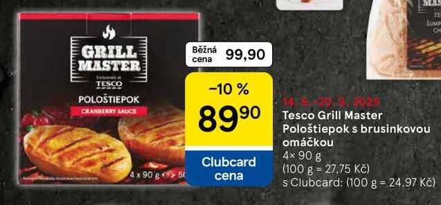 Tesco Grill Master Pološtiepok s brusinkovou omáčkou, 4× 90 g 