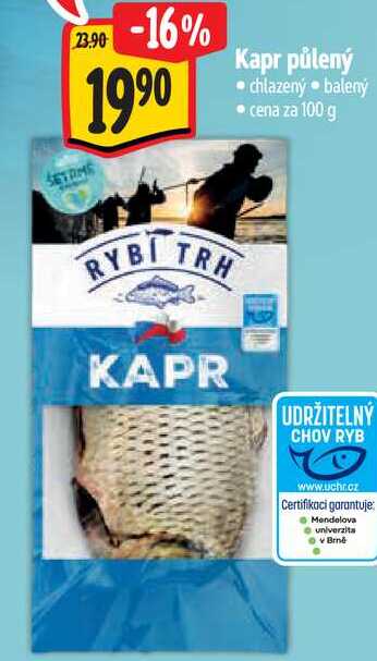 Kapr půlený, cena za 100 g 