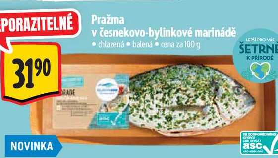 Pražma v česnekovo-bylinkové marinádě, cena za 100 g 