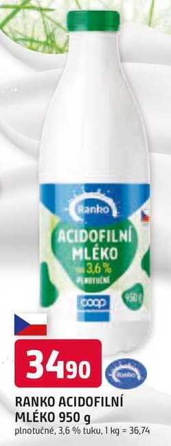 RANKO ACIDOFILNÍ MLÉKO 950 g 