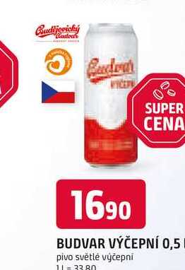 BUDVAR VÝČEPNÍ 0,5l pivo světlé výčepní 