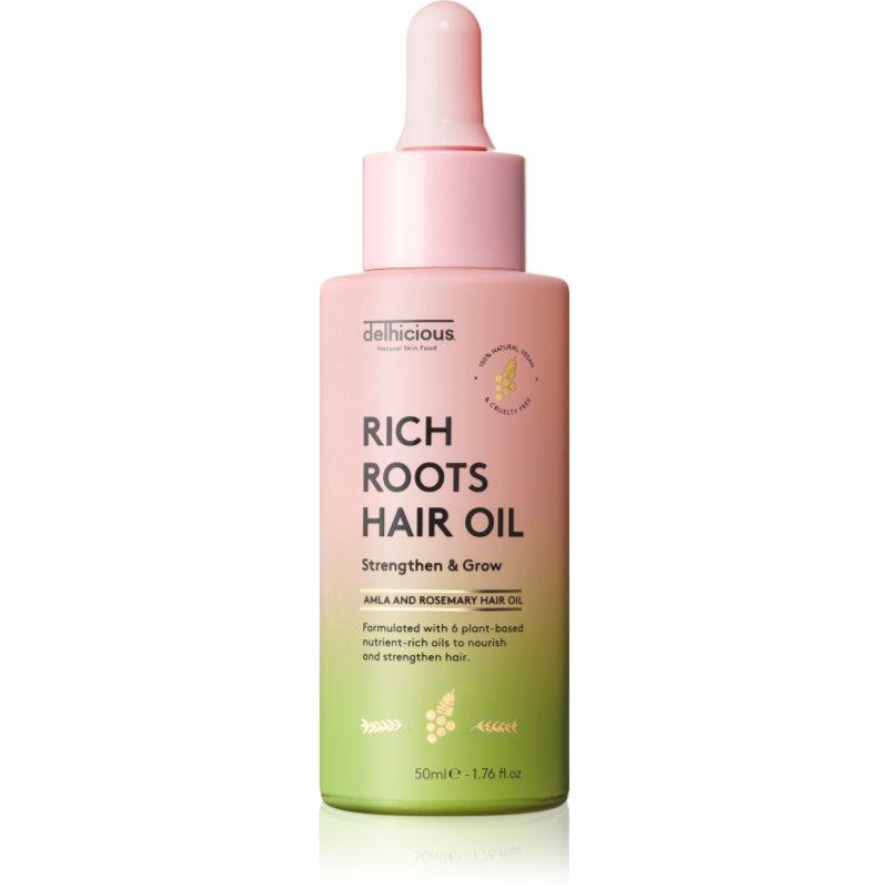 delhicious RICH ROOTS AMLA & ROSEMARY HAIR OIL hydratační a zklidňující olej pro suchou a svědící pokožku hlavy 50 ml