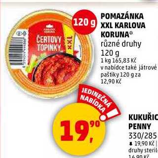 POMAZÁNKA XXL KARLOVA KORUNA různé druhy, 120 g 