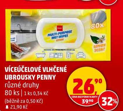 VÍCEÚČELOVÉ VLHČENÉ UBROUSKY PENNY různé druhy, 80 ks 