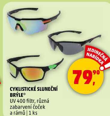 CYKLISTICKÉ SLUNEČNÍ BRÝLE UV 400 filtr, různá zabarvení čoček a rámů, 1 ks 