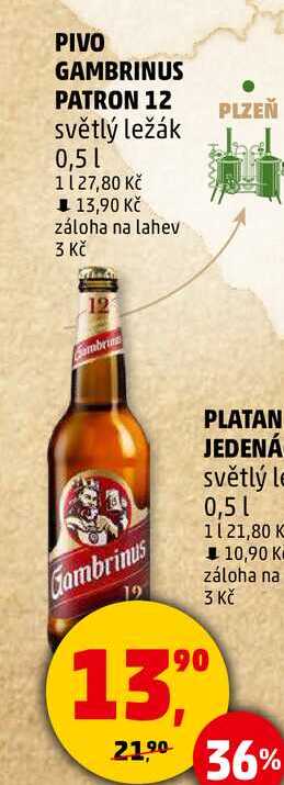 PIVO GAMBRINUS PATRON 12 světlý ležák, 0,5 l