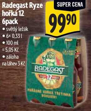 Radegast Ryze hořká 12 6pack, 6x 0,33 l 
