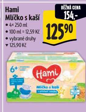 Hami Mlíčko s kaší, 4x 250 ml 