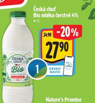  Česká chuť Bio mléko čerstvé 4%  1 l