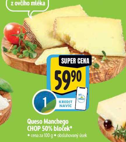 Queso Manchego CHOP 50% bloček, cena za 100 g