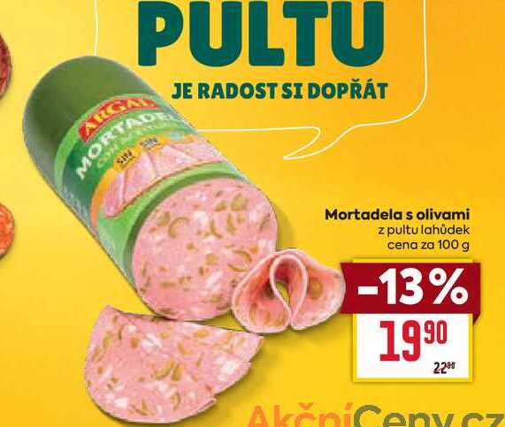 Mortadela s olivami z pultu lahůdek cena za 100g