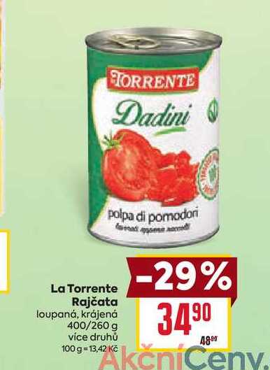 La Torrente Rajčata loupaná, krájená 400/260 g 
