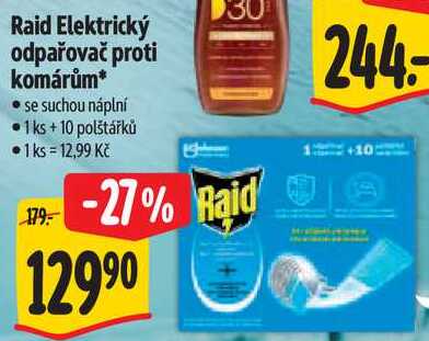 Raid Elektrický odpařovač proti komárům, 1 ks +10 polštářků 