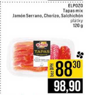 Tapas mix Jamón Serrano, Chorizo, Salchichón plátky 120 g 