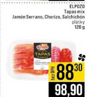 Elpozo Tapas mix Jamón Serrano, Chorizo, Salchichón plátky 120 g