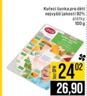 Kuřecí šunka pro děti nejvyšší jakosti 92% plátky 100 g 
