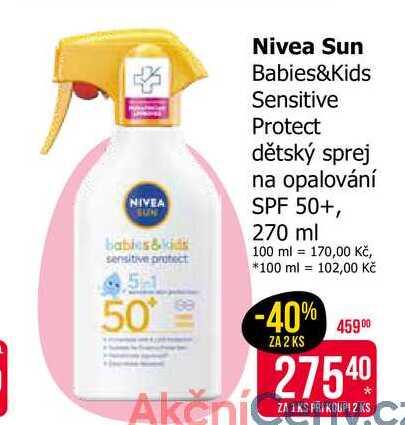 Nivea Sun Babies&Kids Sensitive Protect dětský sprej na opalování SPF 50+, 270 ml 