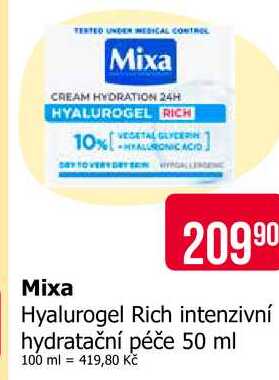 Mixa Hyalurogel Rich intenzivní hydratační péče 50 ml 