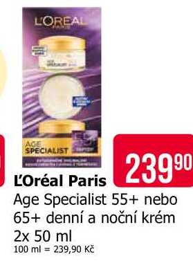 L'Oréal Paris Age Specialist 55+ nebo 65+ denní a noční krém 2x 50 ml 